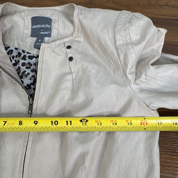 Anthracite by Muse Beige Leopard Print Lined Double Zip Front Moto Jacket Size 4 - Picture 6 of 11